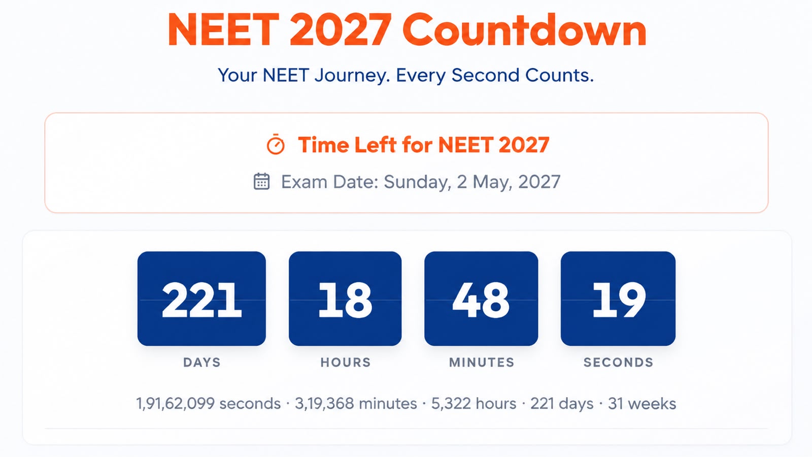 Countdown For Testing NEET 2027 Countdown | Days Left for NEET 2027 | BeWise Classes